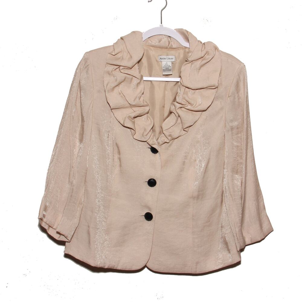 Vintage Andre Oliver Metallic Ruffle Collar Top Size 12 Button Front